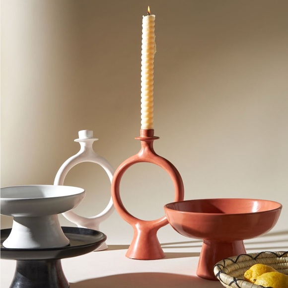 Moroccan Ring Taper Candlesticks from Anthropologie - white and terracotta - Picture 1 of 8